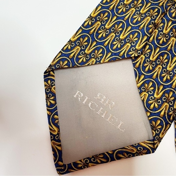 Neiman Marcus Blue Gold Silk Neck Tie - Picture 4 of 5